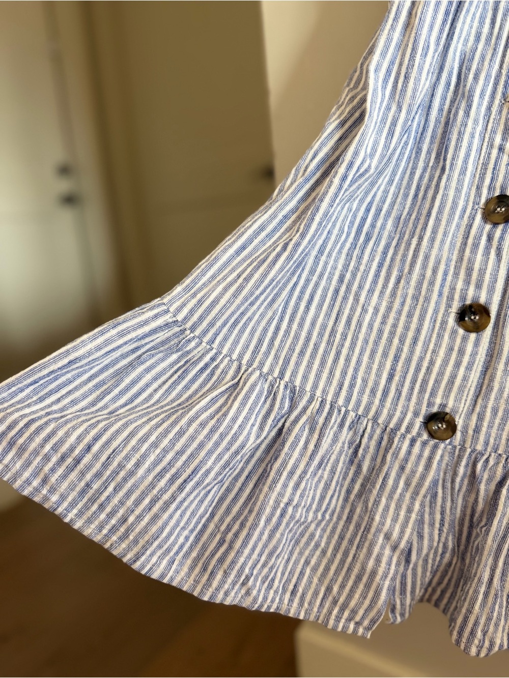 Japna Blue and White Striped Midi Dress with Buttons - Picture 5 of 15